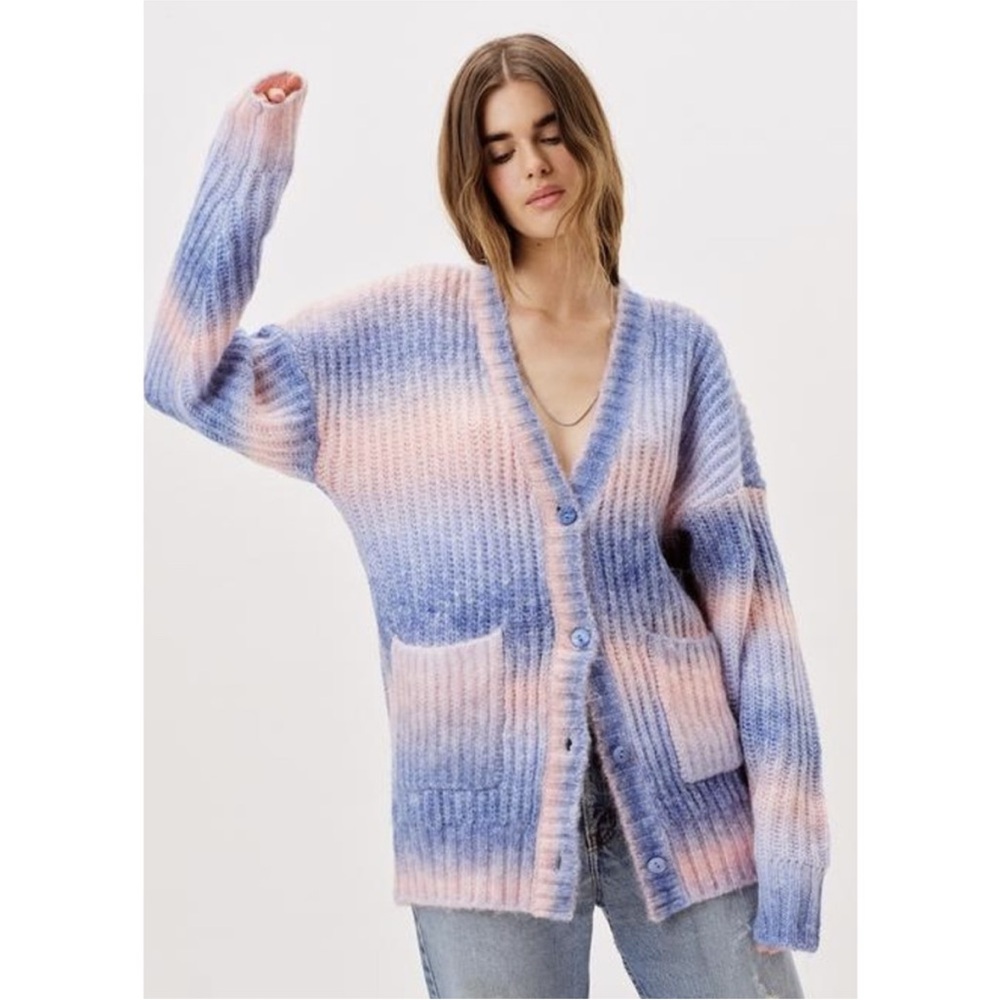 For Love & Lemons Pastel Pink and Blue‎ Ombre V-Neck Cardigan